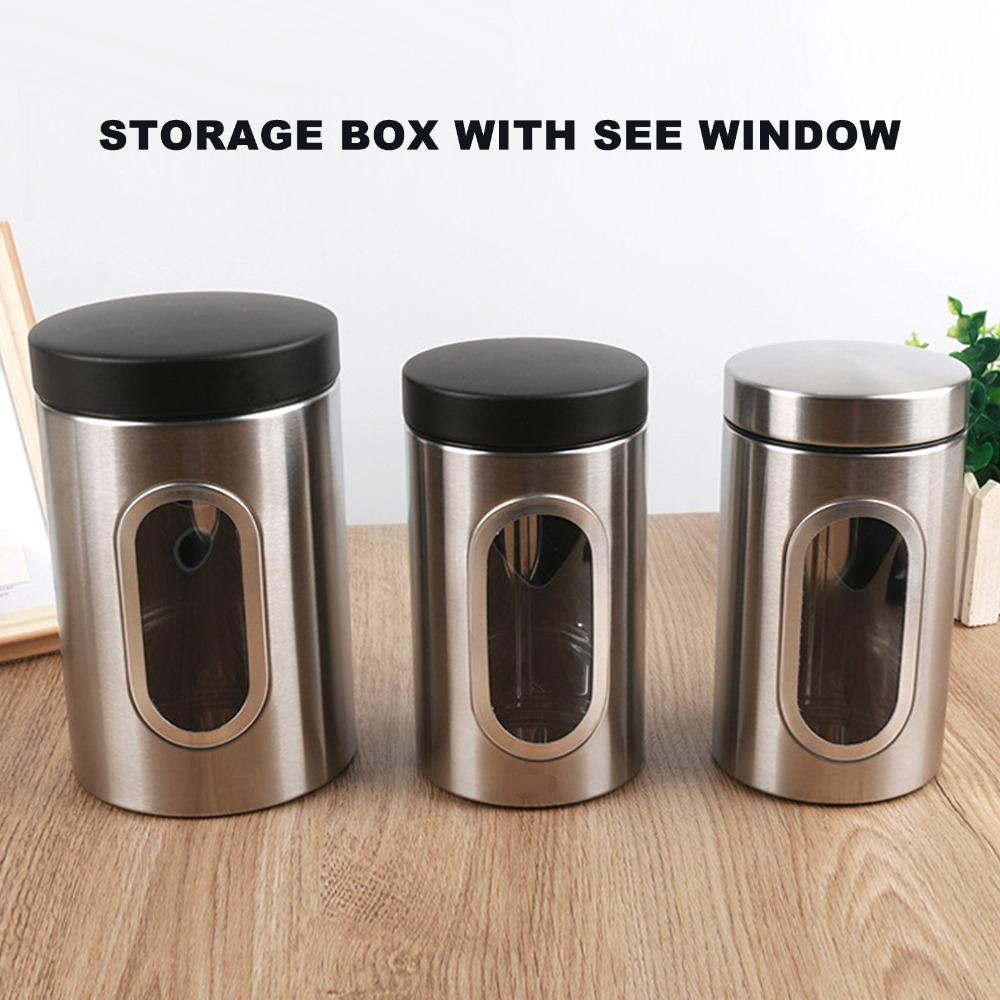 3-delige set beige/zwarte keukenbussen, ijzeren voedselbewaarpotten, luchtdichte container set, bar opslag