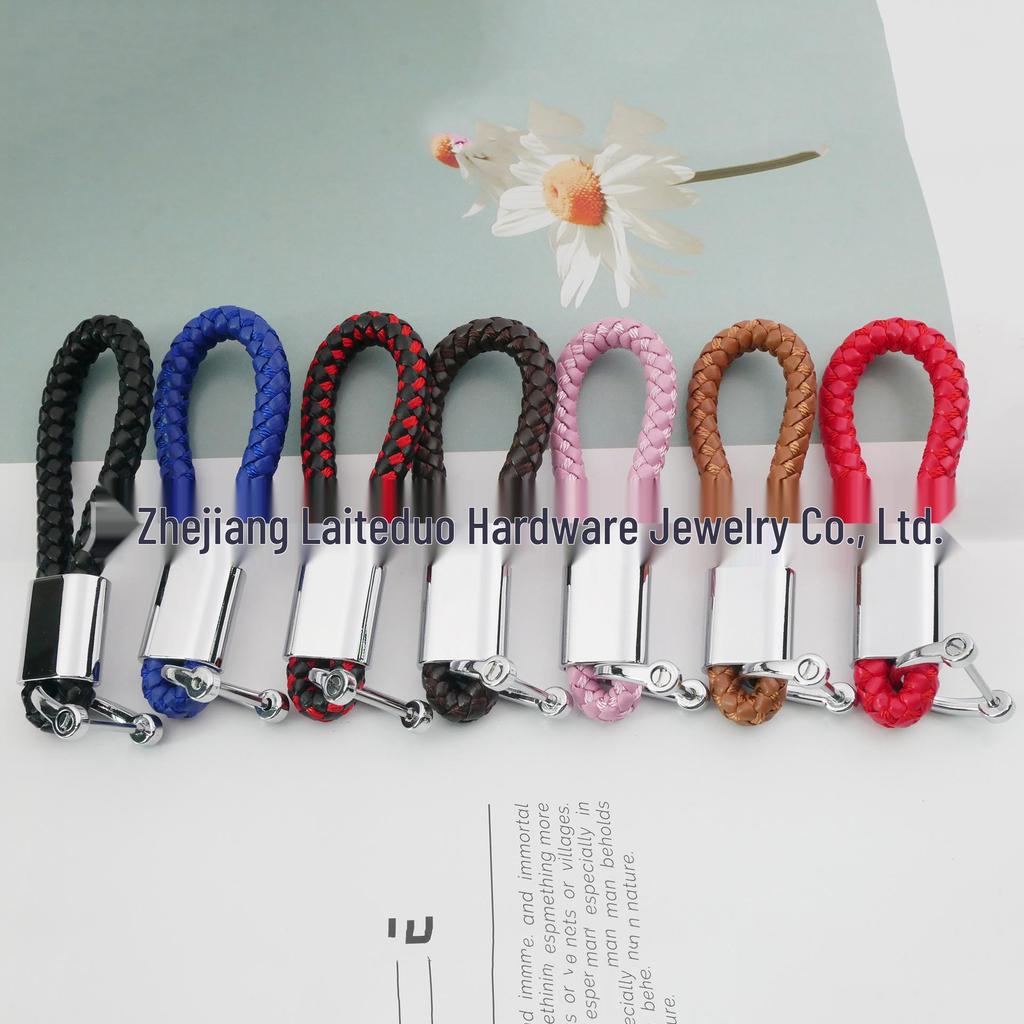 Handmade Woven Leather Car Logo Keychain Pendant for Men and Women