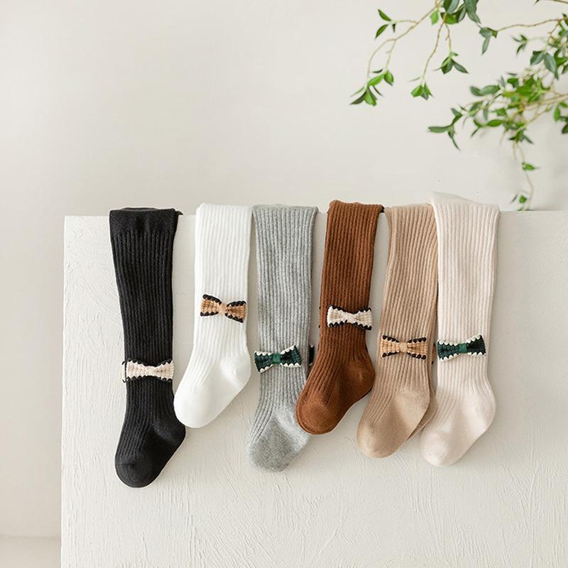 

Хлопковые узкие леггинсы для девочек, осенние толстые теплые леггинсы с эластичной резинкой на талии для детей, милые вязаные узкие брюки в полоску с бантом для девочек