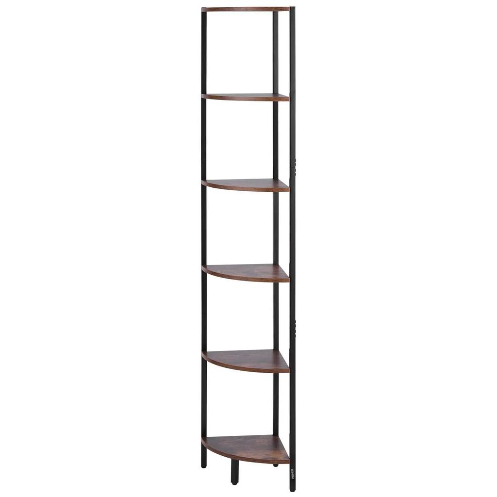 VEVOR 6 Tier Corner Shelf, Tall Corner Stand with LED Light, Wall Shelves Tower Storage Organizer with Metal Frame & Wooden Shelves