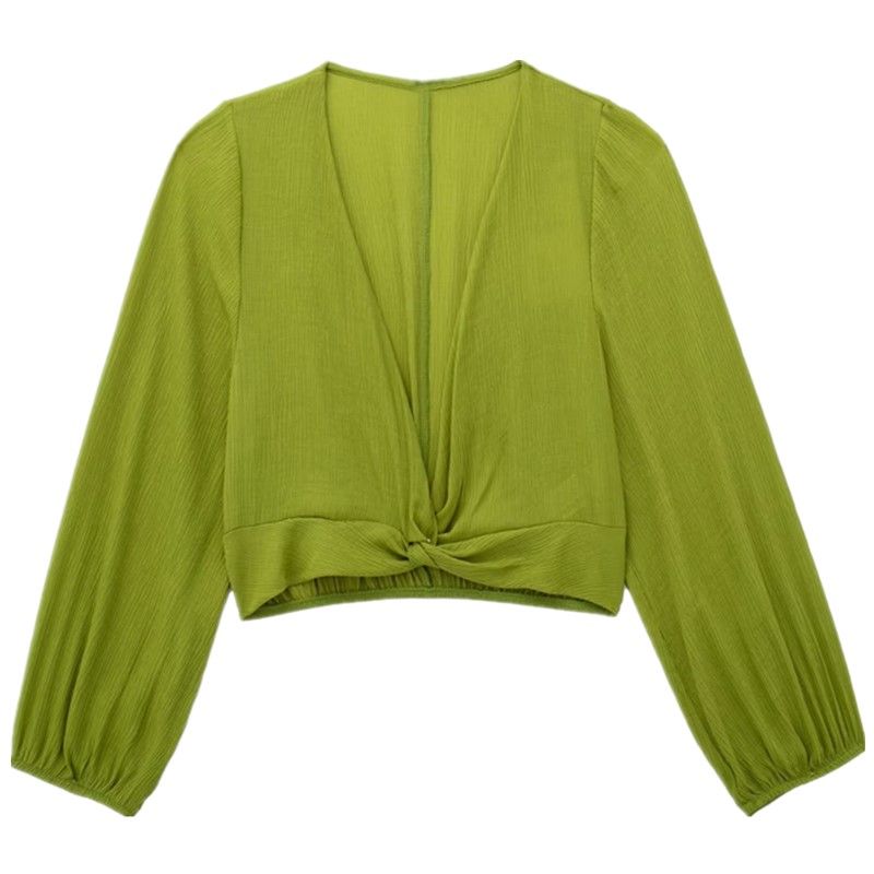 

Fashion Style Summer New Fashion Trend Women s Wrinkle Effect Long Sleeves Bow Tie Short Top 1971094 511 Green L