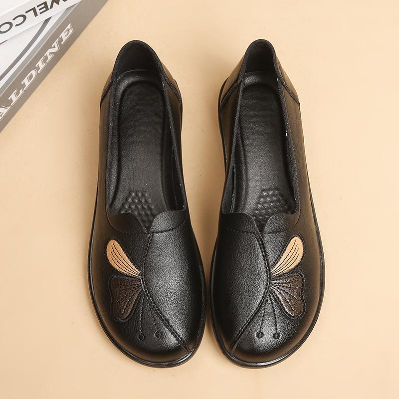 Autumn New Mother Shoes Spring and Autumn Leather Middle-aged and Elderly Flat-soled Mother Single Shoes Elderly Non-slip Soft-soled Leather Shoes