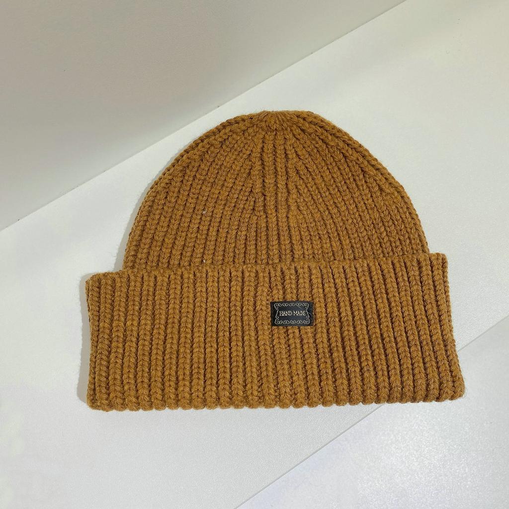 Black label knitted hat children's autumn and winter new cold-proof and warm wool hat showing small face and ear protection cold hat couple