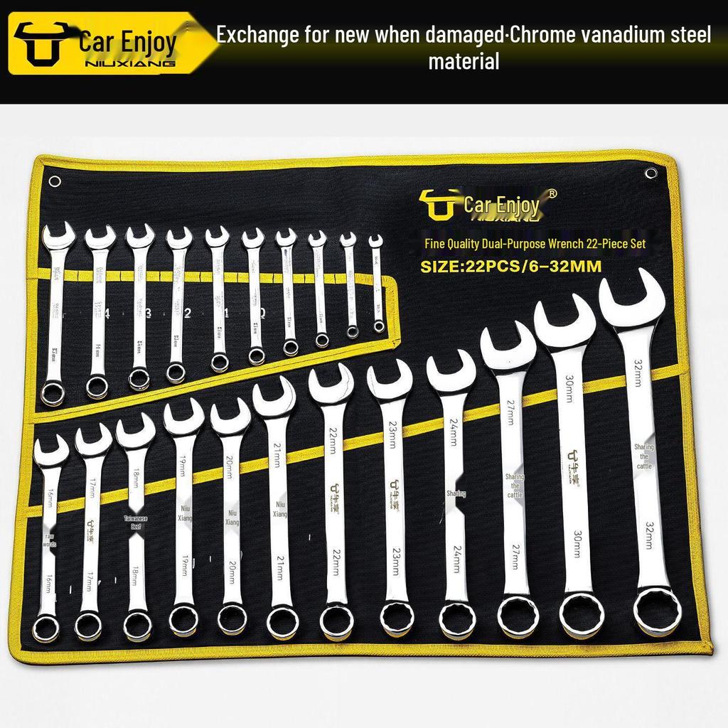 10-Piece Double-Head Wrench Set - Chrome Vanadium Steel for Automotive Repair
