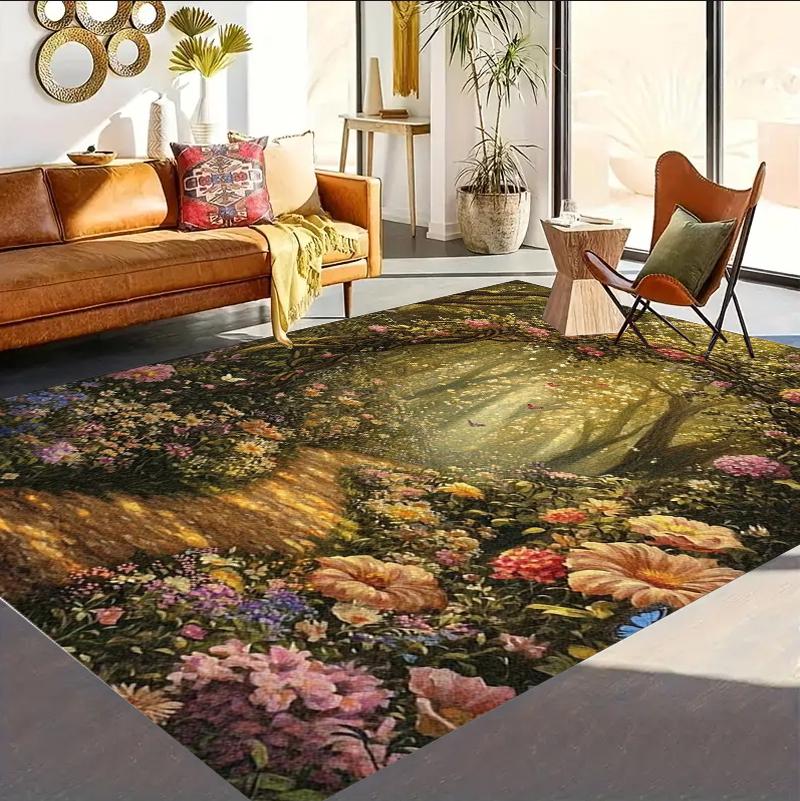 Forest Carpet Mat Rug Home Decoration Living Room Floor Rug Nature Flower Pattern Butterfly Design Indoor Area Rug Carpet