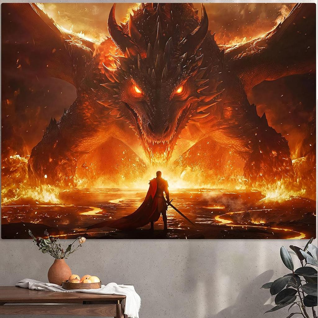 Epic Dragon Fantasy Tapestry Wall Hanging 150x300cm Mythological Art Decor for Gaming Man Cave Room