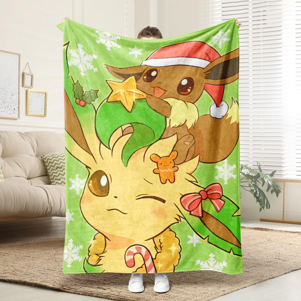 Pikachu dances with the little Fire Dragon Christmas: Pixel Style Christmas Blanket Essential for Home rest
