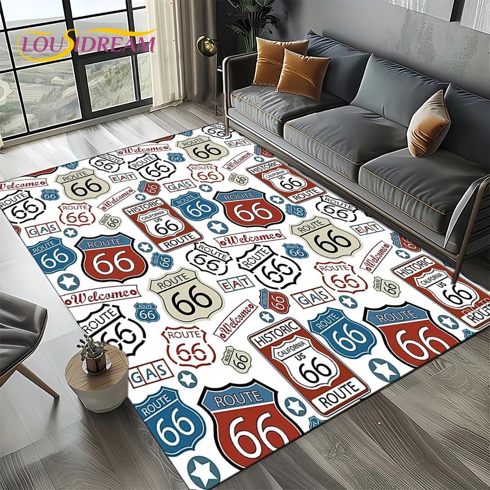 Route 66 Retro America Historic Mother Road,mãe EstradaCarpet Rug for Living Room Bedroom Home Sofa,Area Rug Non-slip Floor Mat