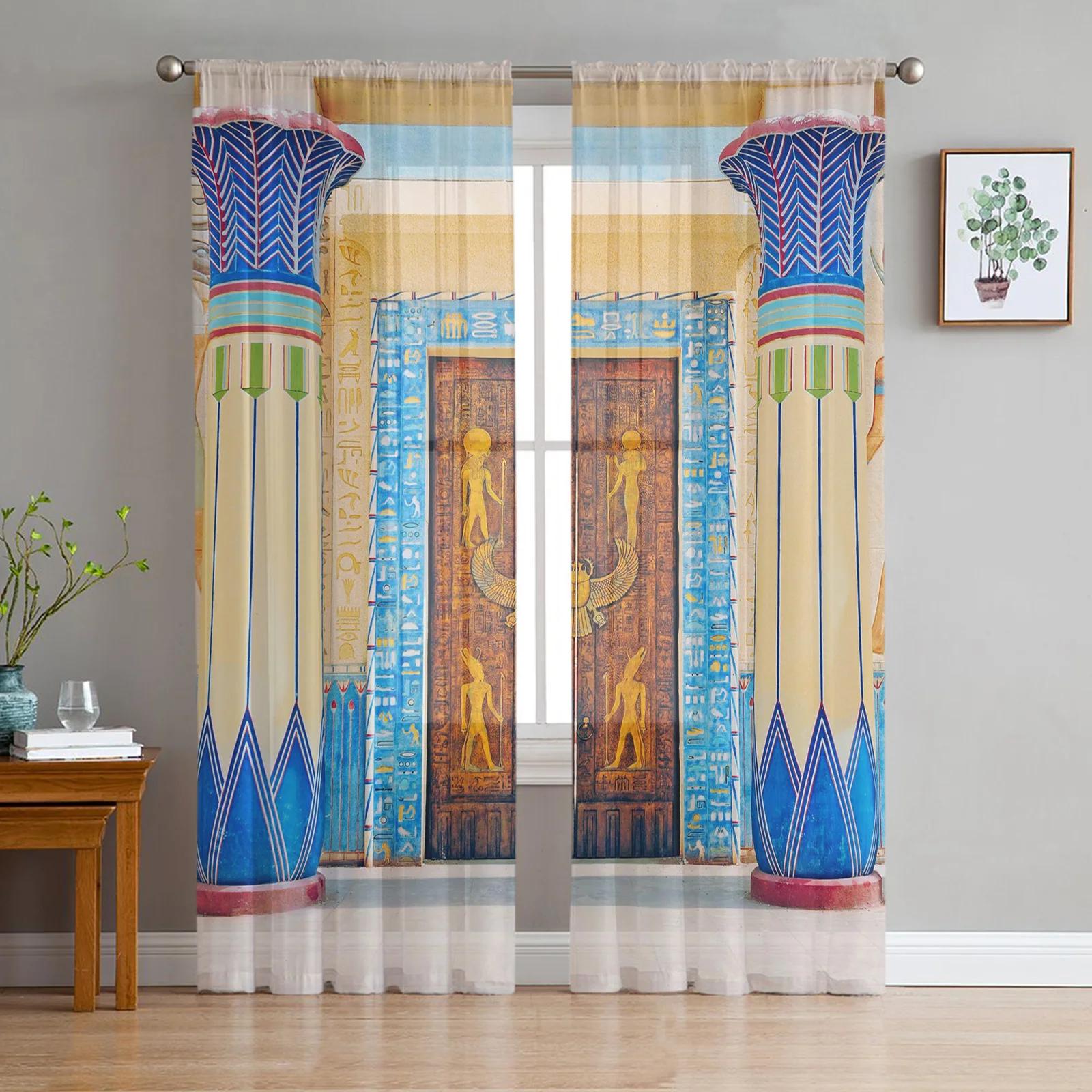 

Прозрачные шторы в стиле египетских фараонов для украшения гостиной, тюль, вуаль из органзы, оконные шторы для кухни, спальни W135 x H115cm x1&Grommet Top