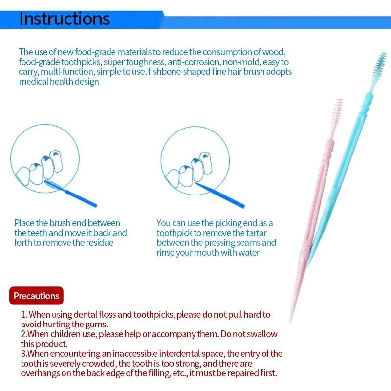 200Pcs Double-headed Disposable Dental Flosser Interdental Brush Teeth Stick Toothpicks Floss Pick Oral Gum Teeth Cleaning Care