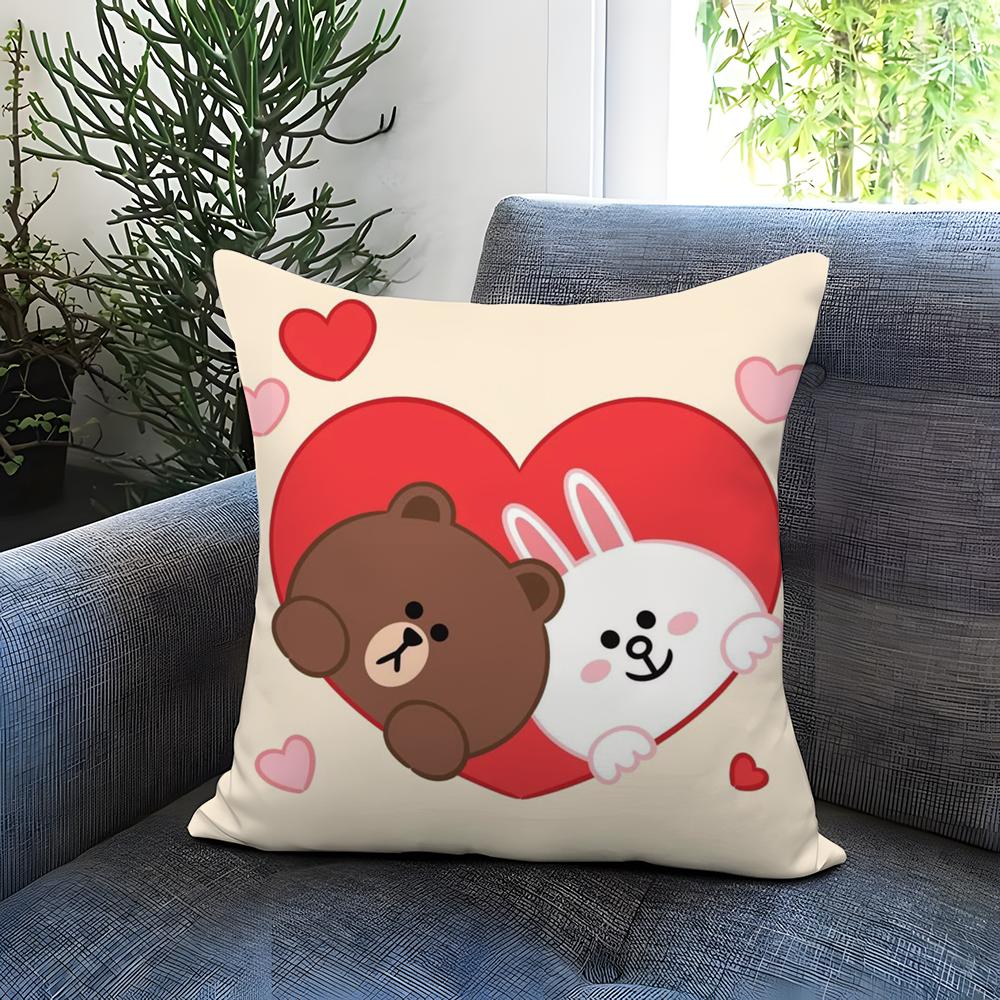 Line Town Brown Bear and C-Cony Cushion Cover Comfortable Reversible Pillow Cover Ideal for Car Sofa Bedroom & Beyond