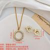 Geometric Round Ring Zircon Necklace, Fresh And Sweet Temperament, Flower-Shaped Stud Earrings, Exquisite And Versatile Necklace.