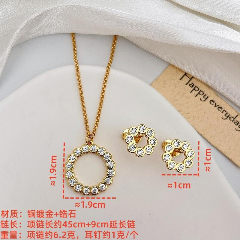 Geometric Round Ring Zircon Necklace, Fresh And Sweet Temperament, Flower-Shaped Stud Earrings, Exquisite And Versatile Necklace.