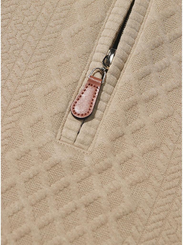 European-American Stand-up Collar Heavyweight Jacquard Half-Zip Long-Sleeve Men's Hoodie for Casual Business In Spring and Autumn.
