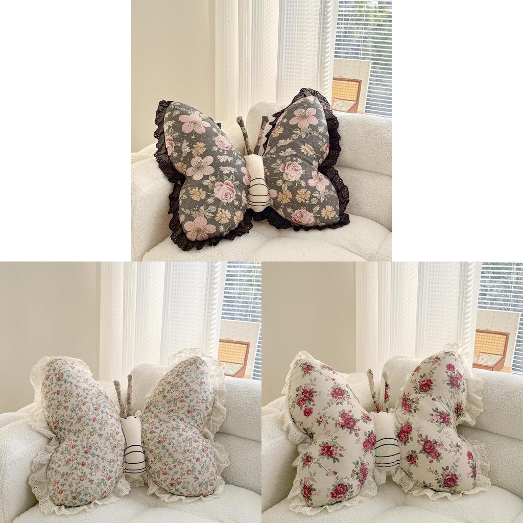 Cuscino Decorativo in Cotone e Lino con Ricamo a Farfalla e Motivo Floreale per Arredamento Soggiorno