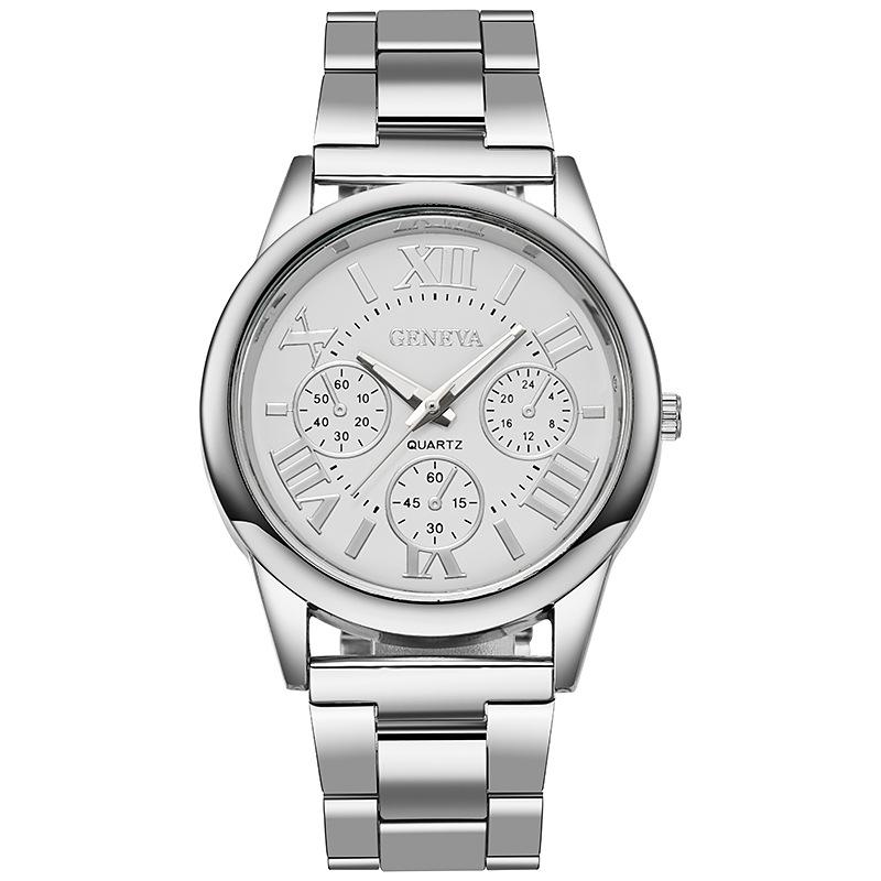 

Geneva Geneva Rome Literal, Fake Three-Eye Men S And Women S Steel Belt Watch, Factory Price серебро белый