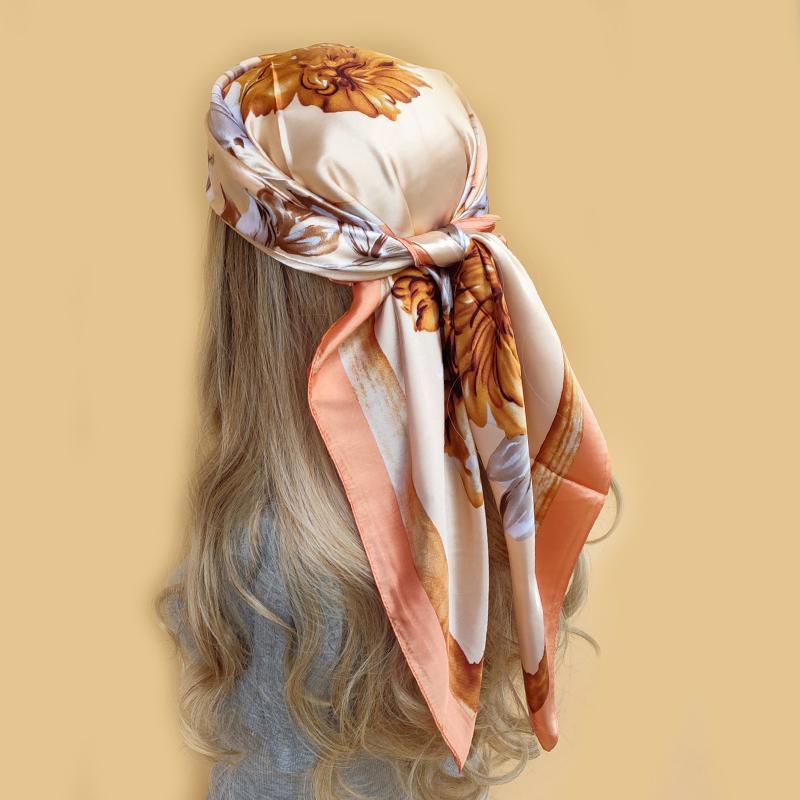 90*90cm Women Scarf Silk Feeling Hair Neck Square Brand Office bandanna muffler Waiter Flight Attendants Handkerchief Rings wrap