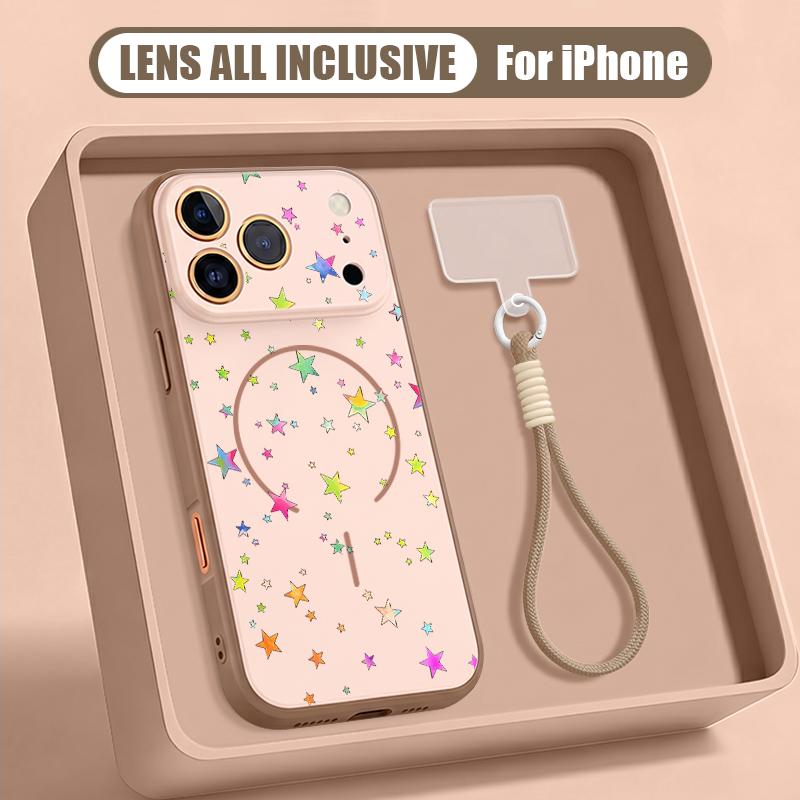Colorful Stars Print Hand Strap Case For iPhone 17 Pro Max Hybrid TPU+PC Magnetic For Magsafe Matte Cover For iPhone 16 15 14 13 Pro Max
