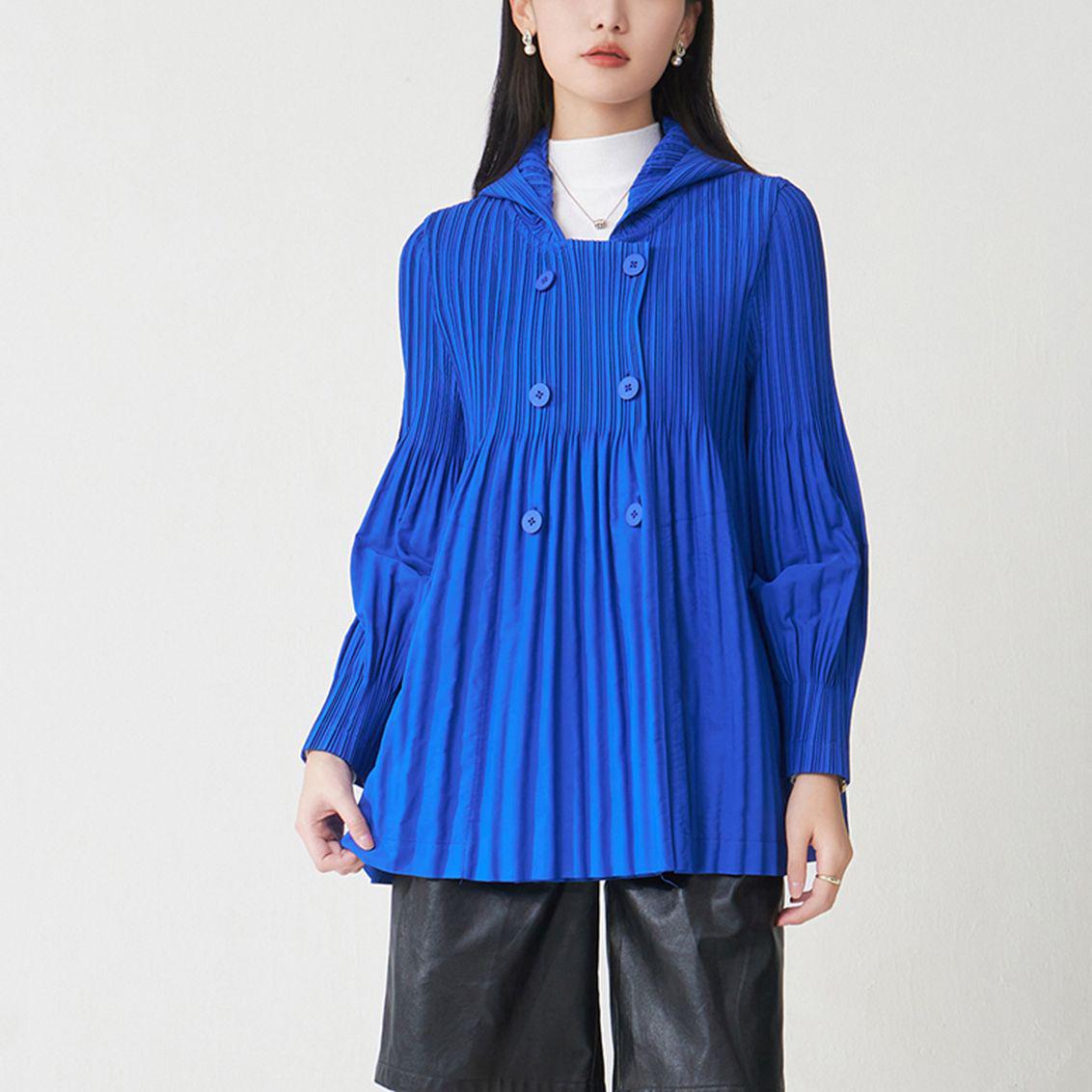 

Женская приталенная куртка с капюшоном Осень 2025: Короткий, Свободный, Повседневный, Универсальный стиль кардигана One Size синий