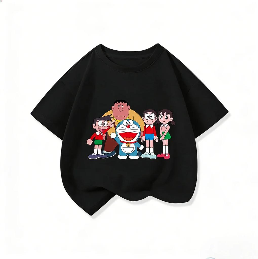 Summer Cute Short Sleeve Tee Children Lovely Cartoon Print Fashion Street Style Tops Doraemon Boys Girls Clothes 314Y