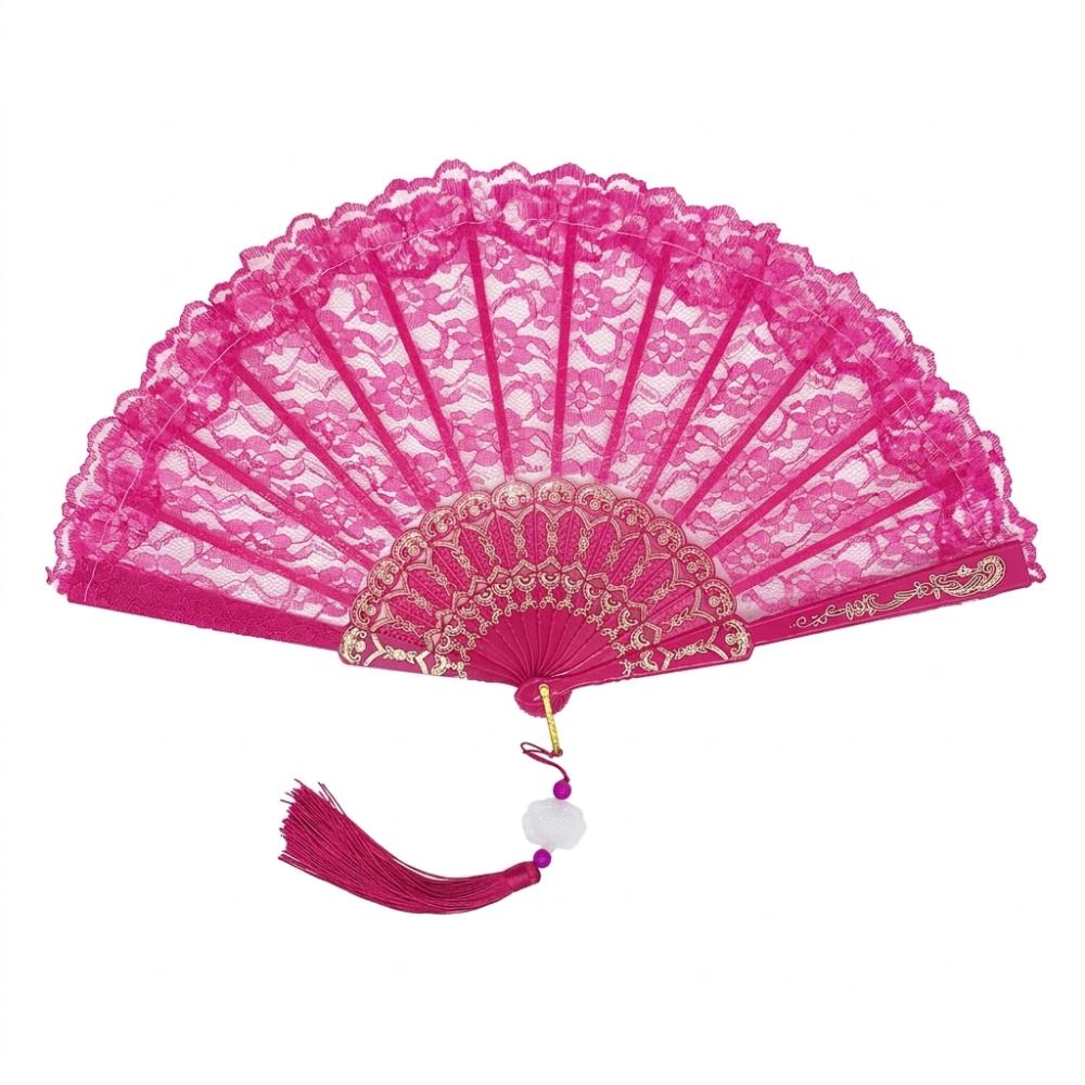 Flower Carving Chinese Style Fan with Tassel Dance Hand Fan Home Decoration