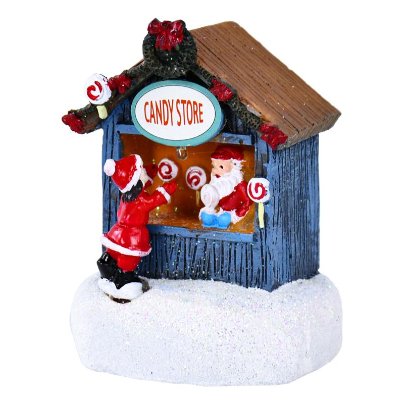 Christmas Gift Resin LED Santa Claus House Ornament 2025 New Year Desktop Home Decoration Xmas Glowing Cabin Landscape Crafts