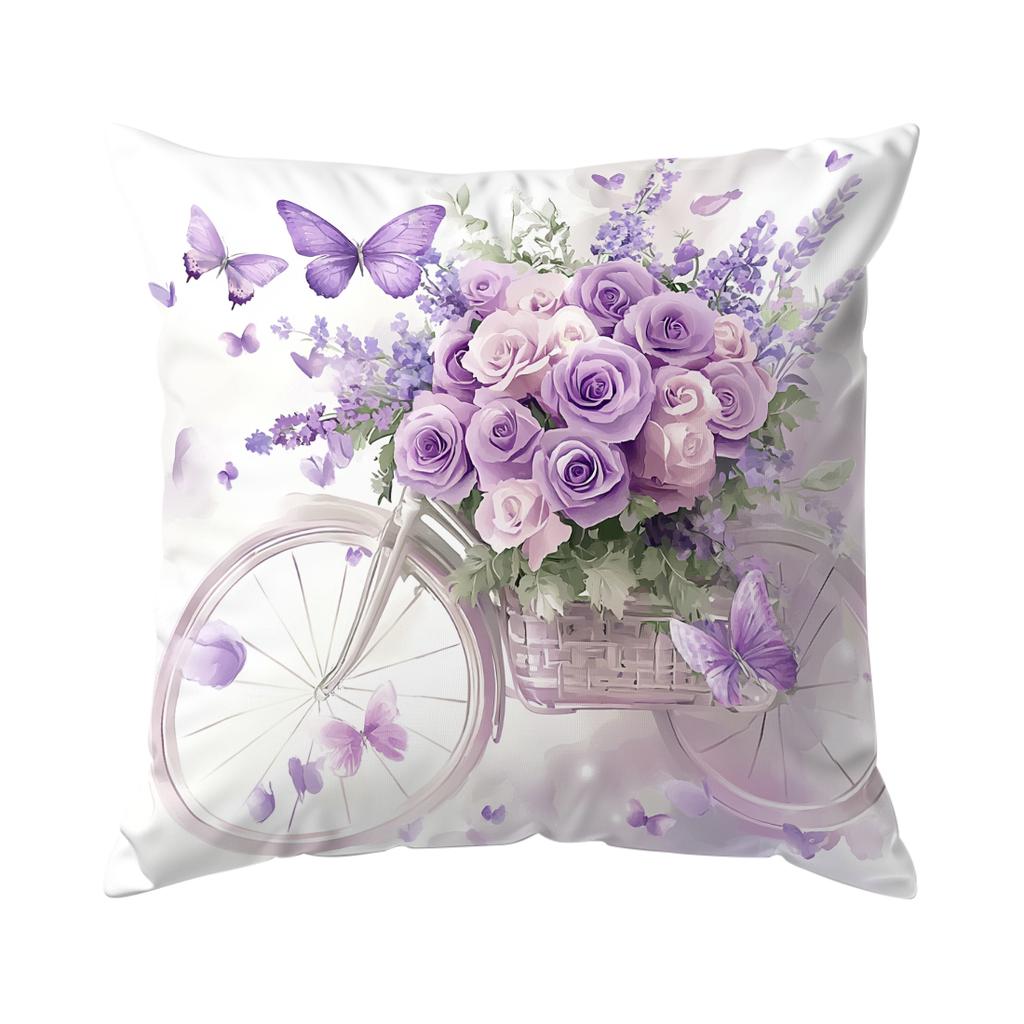 Purple Lavender Rose Cushion Cover Bedroom Car Home Sofa Decorative Pillowcase Vintage Throw Pillow Case