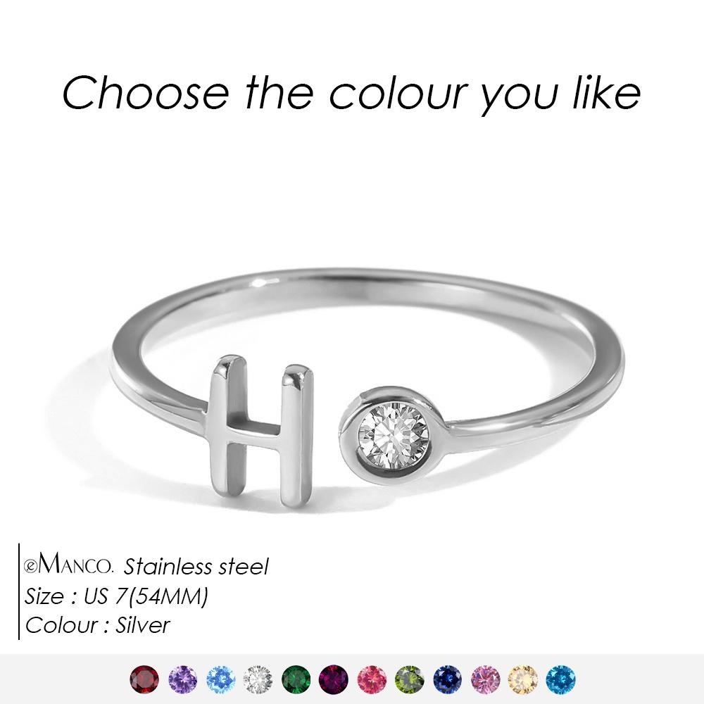 EMANCO Birthstone Initial Custom Ring Open End Ring Stainless Steel Name Custom Jewelry Women's Ring