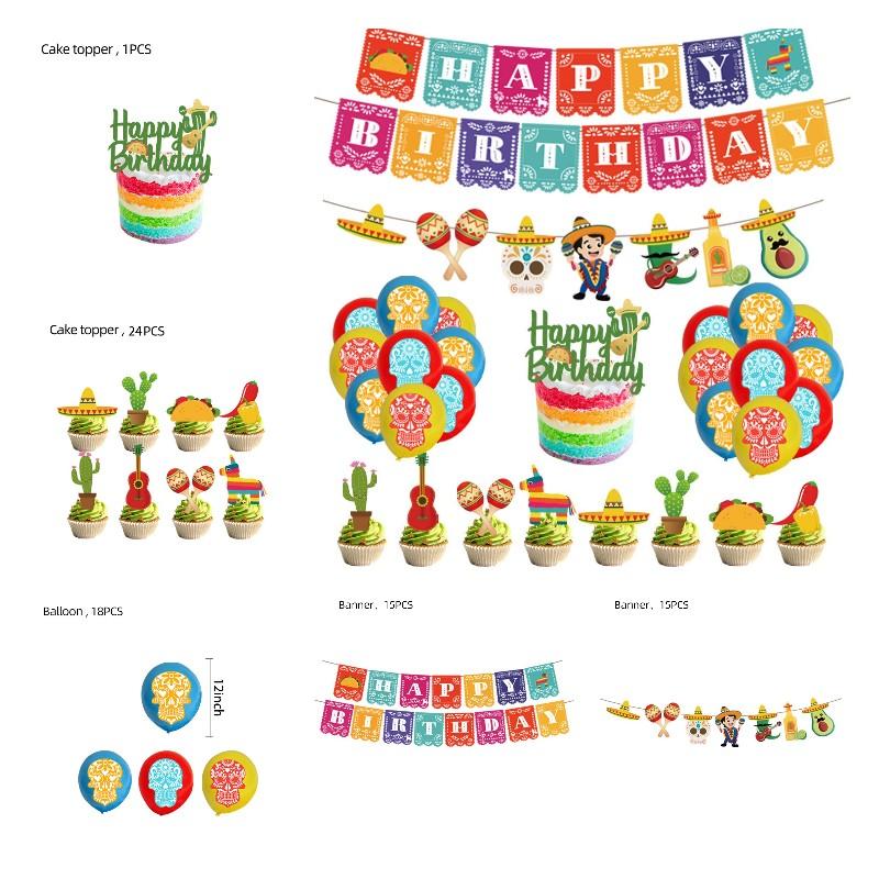 Theme Mexican Children Halloween Birthday Party Decorations Balloon Caketopper