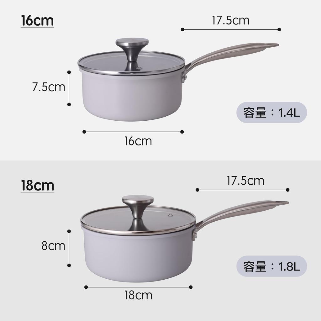 Ginkgoo 16cm with Glass Ideal for Single Japanese Miso Deep Dishwasher Kitchenware Imp. Single-Handle Saucepan, IH/Gas Compatible, Aluminum, Lid,
