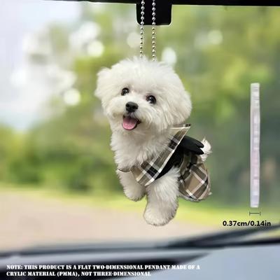 Attractive Acrylic Flat 2D Puppy Car Pendant, Versatile 2D Decor for Key Backpacks and Homes - the Ideal Gift for the Holidays
