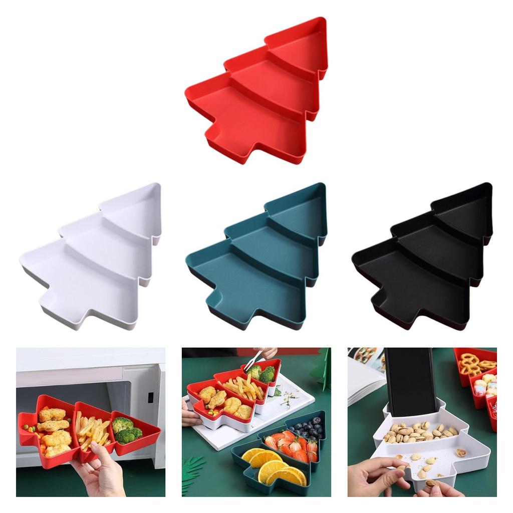 4Pcs Snack Serving Trays Snack Trays Christmas Decor Travel Box 3 Compartments Appetizer Tray Nuts Serving Trays for Dessert