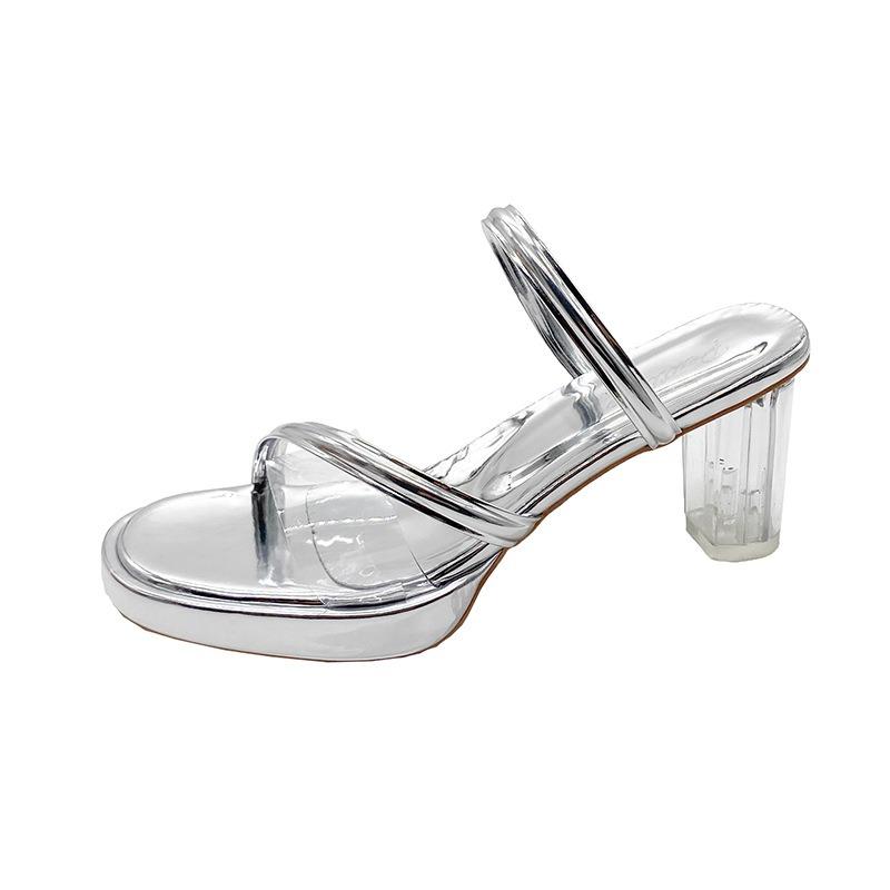 Slippers women's summer high-heeled new fish-mouth waterproof platform thick-soled cool slippers women's thick-heeled foot-fitting fashion shoes