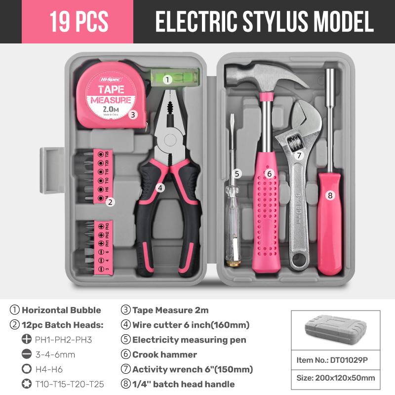 Manual Tool S18/19/20PCs Pink DIY Tool Kit with Electric Pen & CR-V Steel - Home Maintenance Hand Tools Set for Women & Car Care