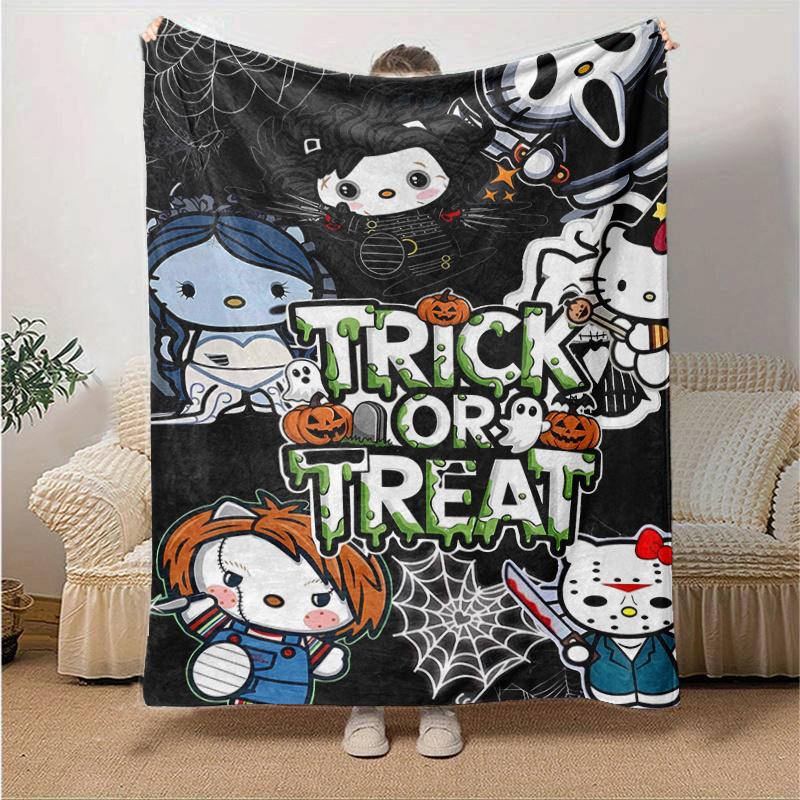 

1pc Trick or Treat Hello Kitty Halloween Themes Blanket, Soft Warm Throw for Home Decor, Gift Idea for Family and Friend, Living Room, Travel, Camping 130x150cm