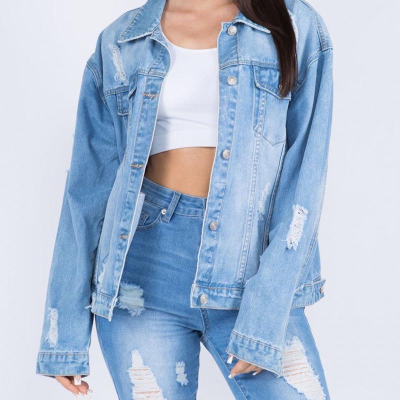 

2025 Women s Casual Convertible Denim Jacket with Back Painting - European & American Style S