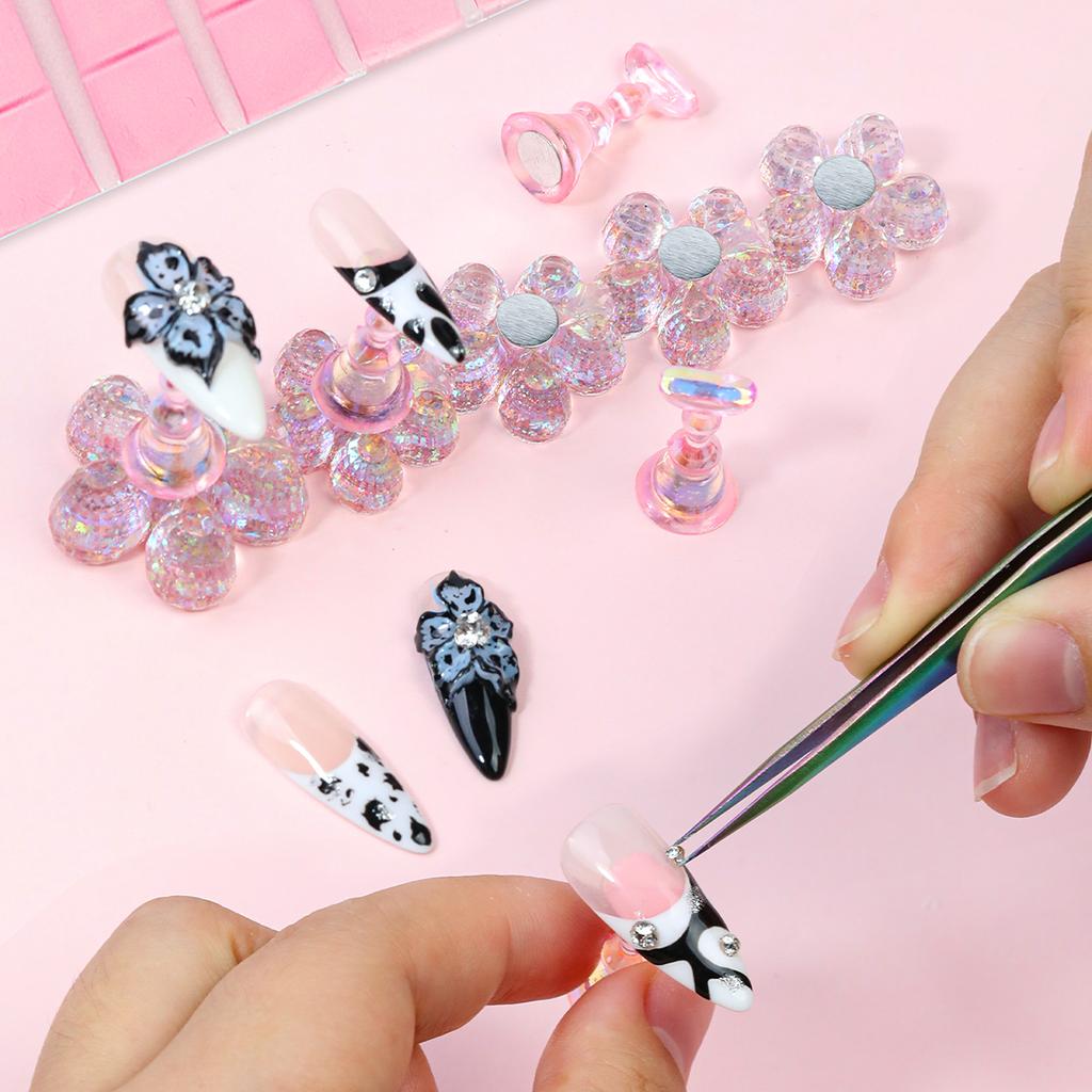 Acrylic Nail Stand Magnetic Nail Holder for Painting Nails Gel Press On Nail Practice with 30PCS Reusable Adhesive Putty for DIY