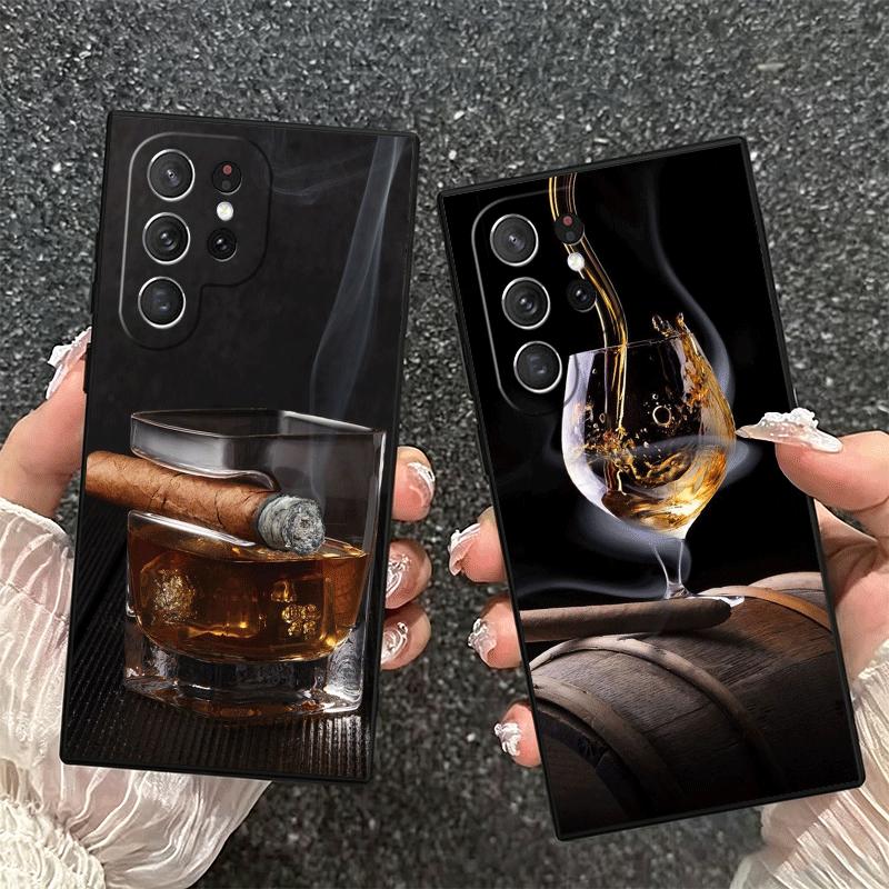 Cigar Whiskey Ice Drink Soft Phone Case for Samsung Galaxy S26 S25 Edge S24 Ultra S23 Plus S22 S21 FE S20 Black Cover Back Shell