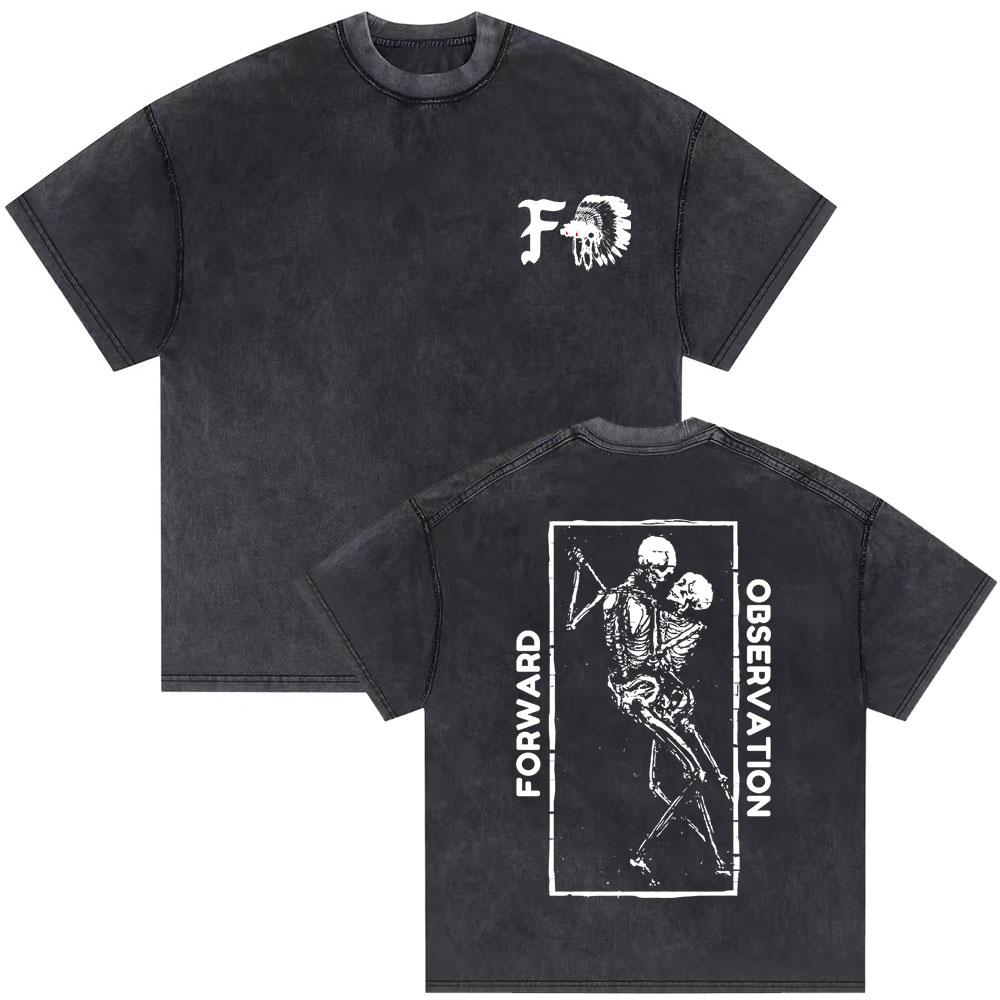 

Washed Vintage Forward Observations Group Tshirt Skeleton Graphic Tshirts Men Women Rock Oversized Streetwear Male Casual Tees S