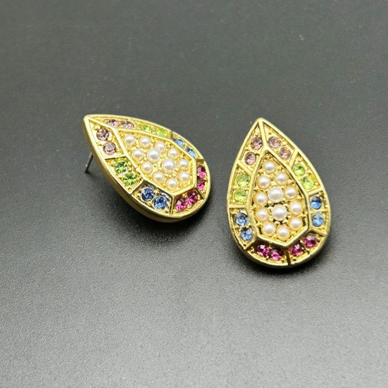 Vintage Multi-Color Colored Diamond Love Earrings Silver Needle Electroplating Real Gold Fashion Marking Love Stud Earrings With Diamonds