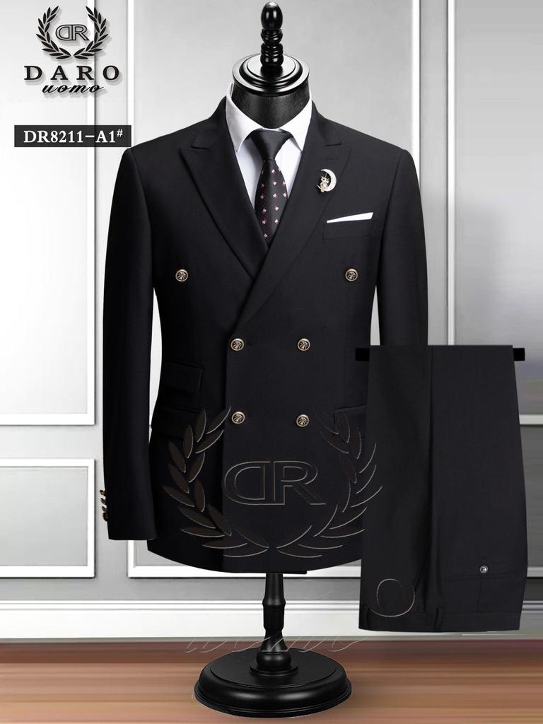 Men's Large Double-Breasted Wedding Suit & Groomsmen Two-Piece Set