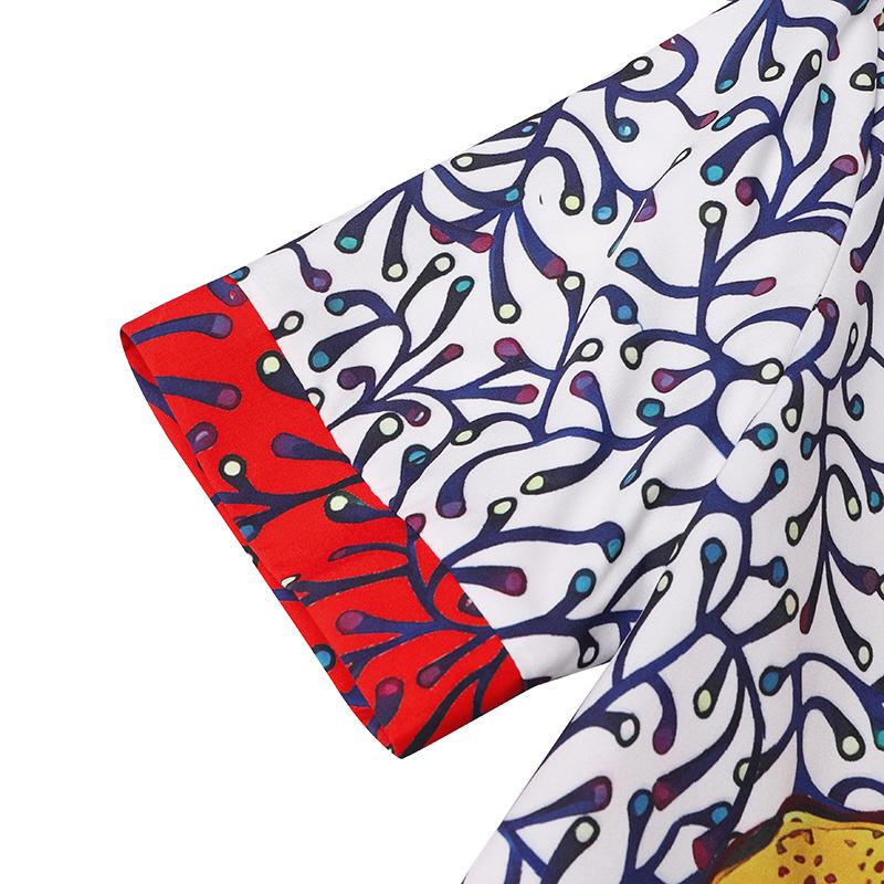 Damen Sommerkleid in Übergröße mit Rundhalsausschnitt und kurzen Ärmeln und Blumendruck