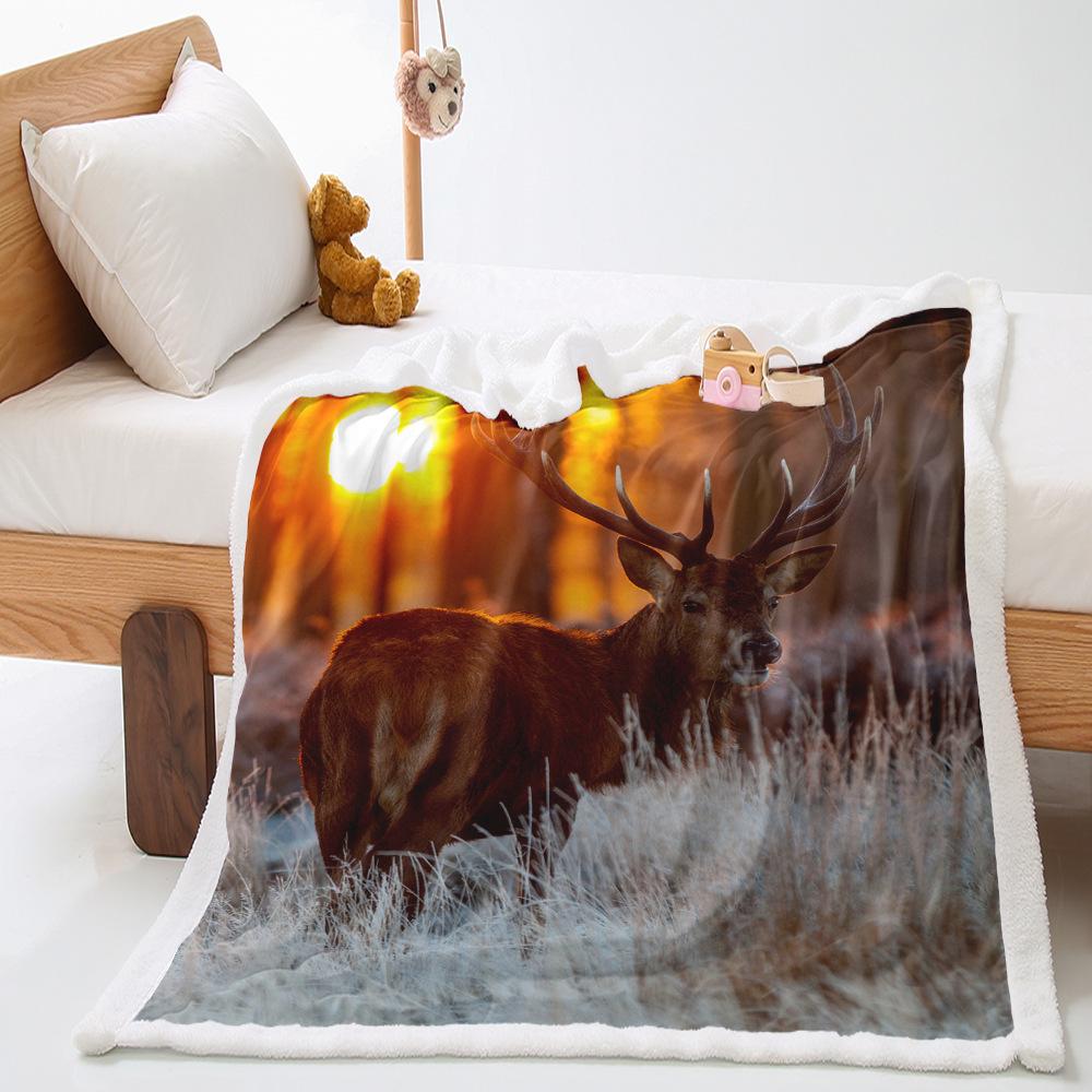 Cartoon Sika Deer Blanket 2D Digital Printing Thickened Lamb Wool Blanket Crystal Fluff Blanket