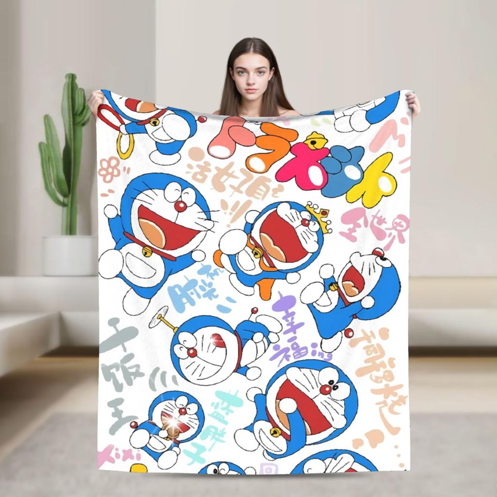 Doraemons Flannel Blanket  Soft Warm Throw Blanket for Home Decor Travel Funny Bedspread Sofa Bed Cover