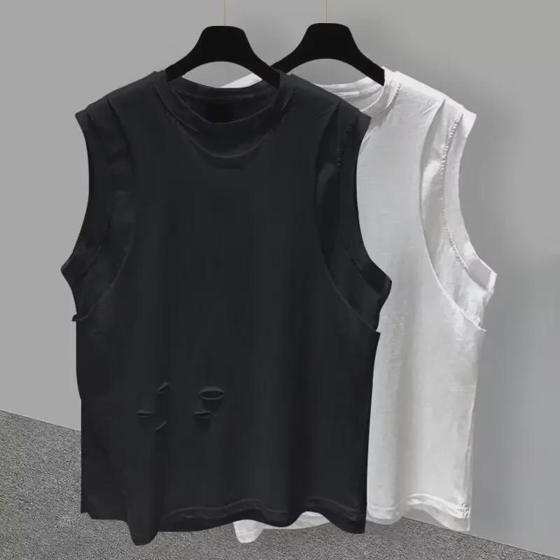 Men's Trendy Sleeveless Summer Sports Vest - Korean Style Hole-Patterned White T-Shirt