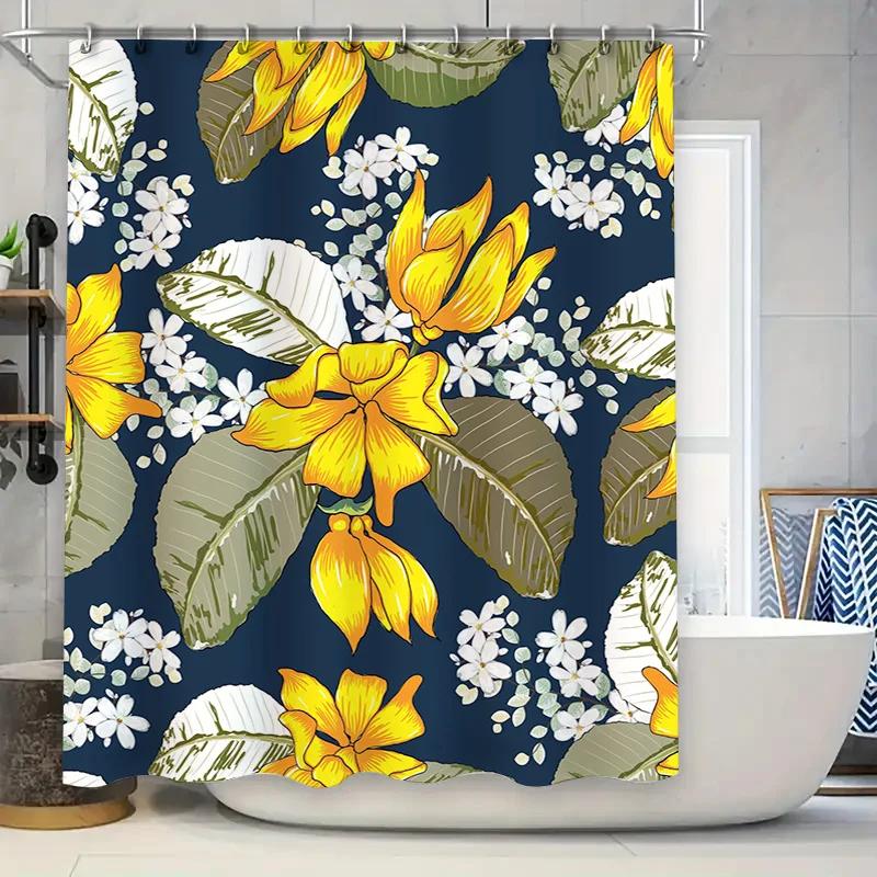 

Vibrant Floral Shower Curtain Set for Bathroom Decor Water-Resistant Fabric with Hooks Included Bright Yellow White Flowers on 90x180cm