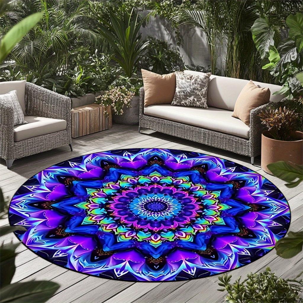 Blacklight Bohemian Round Area Rug, Non Slip Floor Mat for Dining Room Living Room and Bedroom, Spring Home Decor Gift