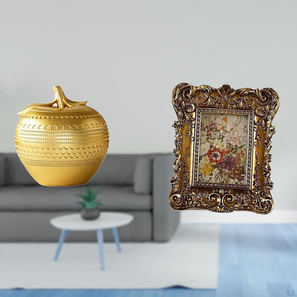 Modern Resin Fruit Figurine Sculpture And Hand Carved Floral Photo Frame for Tabletop Bookshelf