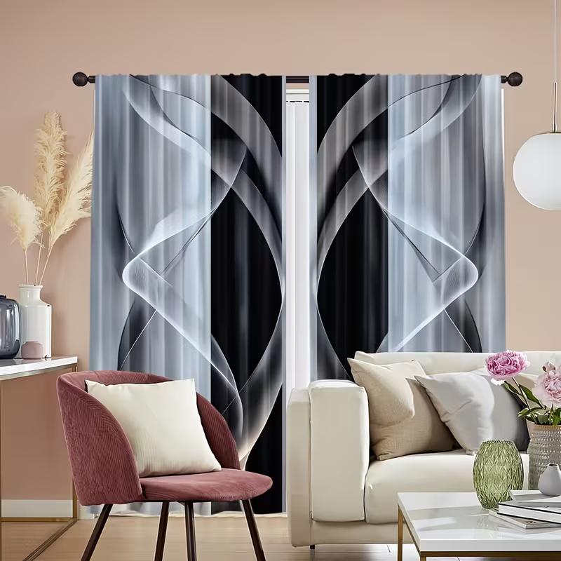 2 Pcs Black and white curve print curtains,suitable for bedroom,living room kitchen decoration,home decoration,window decoration