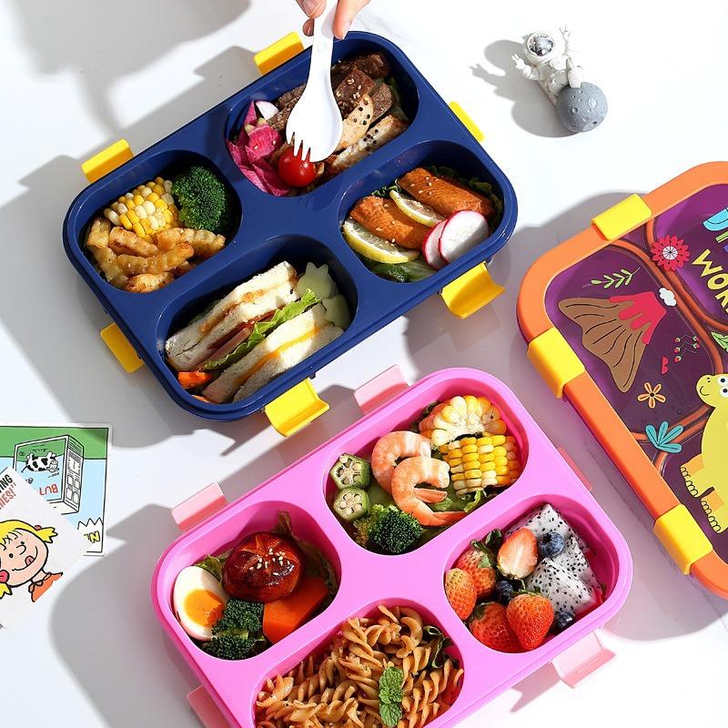 Bento Box Food Grade Plastic Cartoon Microwave Safe Lunch Box for Students Adults Cute Portable Divided Meal Container